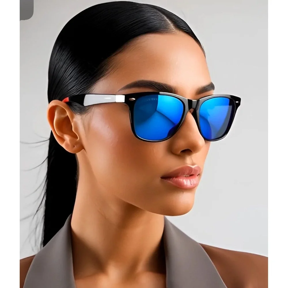 Polarized Sunglasses For Women Black Frame Blue Mirror Lenses UV‎ Sun Protection